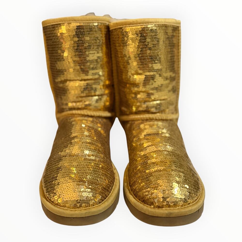 UGG Classic Short Sparkles Gold Sequin Boots Women's Size 7 Style 3161 - Picture 4 of 11